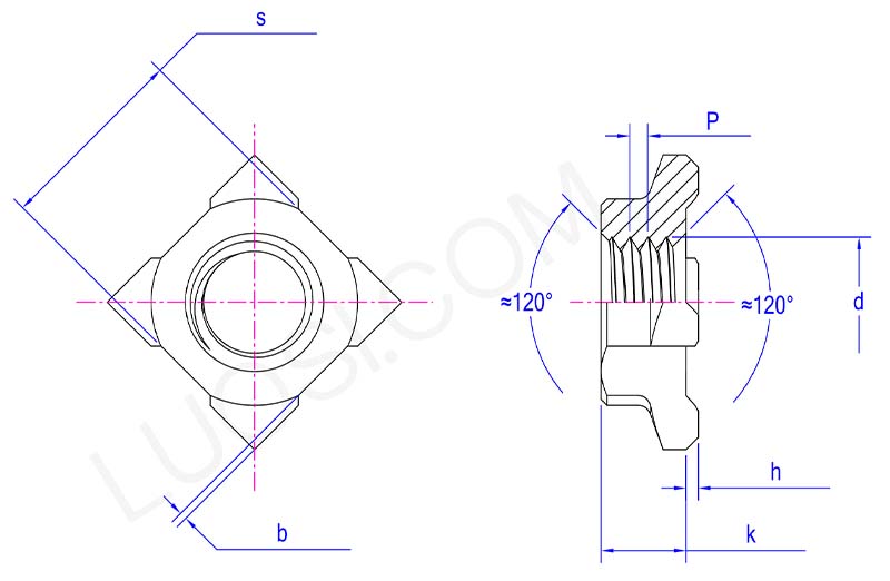 parameter Class 8 weld square nuts with type 1D
